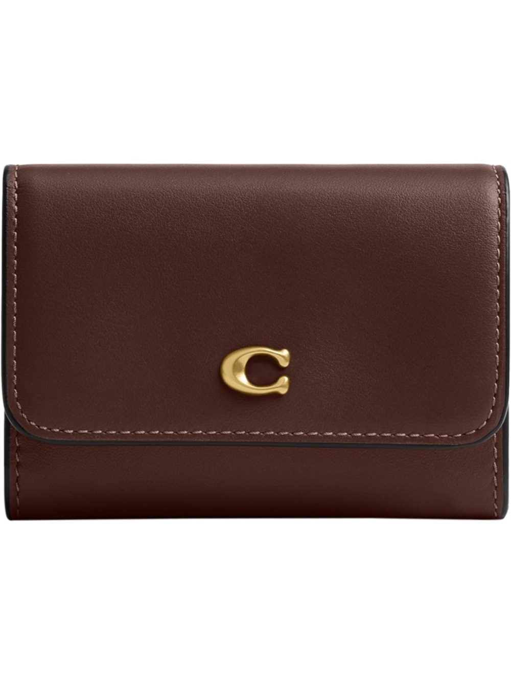 Coach Maple Leather Essential Flap Compact Wallet with Gold - New